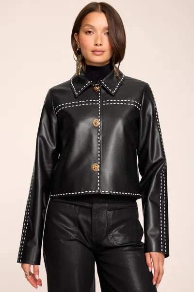Ramy Brook Mira Contrast Stitch Leather Jacket In Black