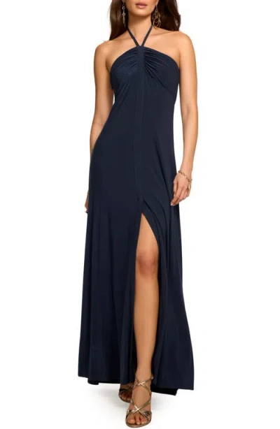 Ramy Brook Mira Gathered Halter Gown In Blue