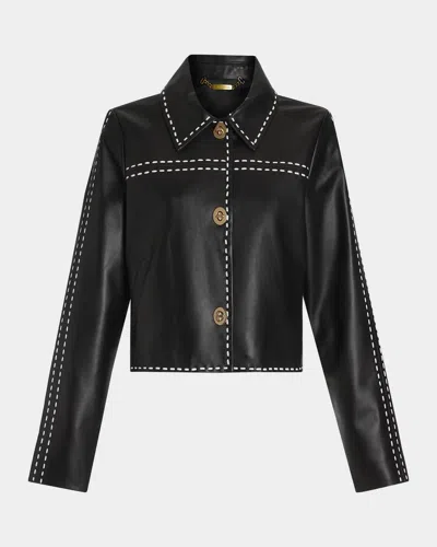 Ramy Brook Mira Topstitched Leather Jacket In Black