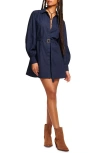 Ramy Brook Mitch Long Sleeve Cotton Mini Shirtdress In Navy