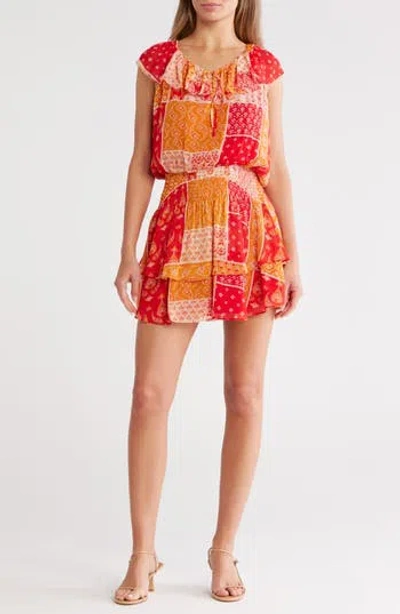 Ramy Brook Mittie Cap Sleeve Tiered Minidress In Multi