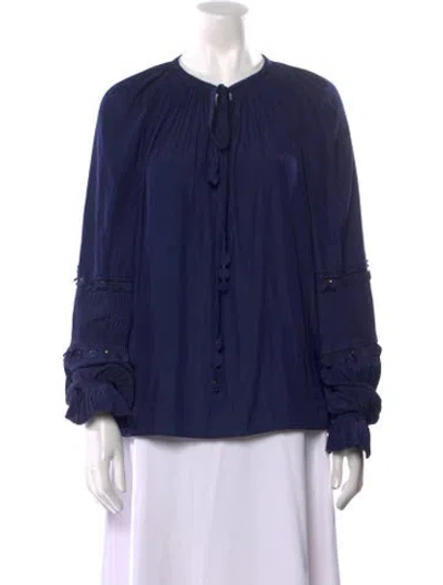 Pre-owned Ramy Brook Mock Neck Long Sleeve Blouse In Blue