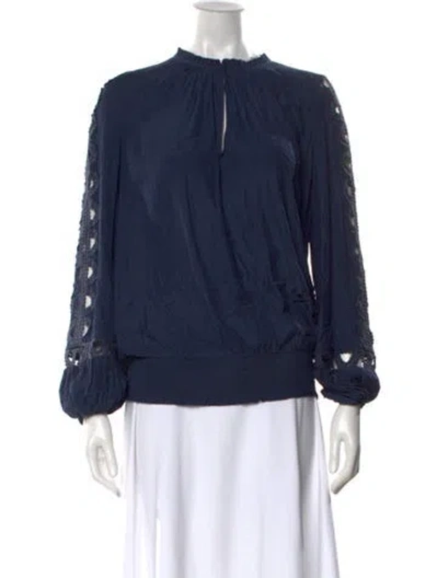 Pre-owned Ramy Brook Mock Neck Long Sleeve Blouse In Blue