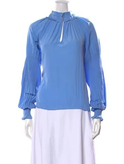 Pre-owned Ramy Brook Mock Neck Long Sleeve Blouse In Blue