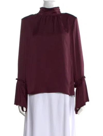 Pre-owned Ramy Brook Mock Neck Long Sleeve Blouse In Burgundy