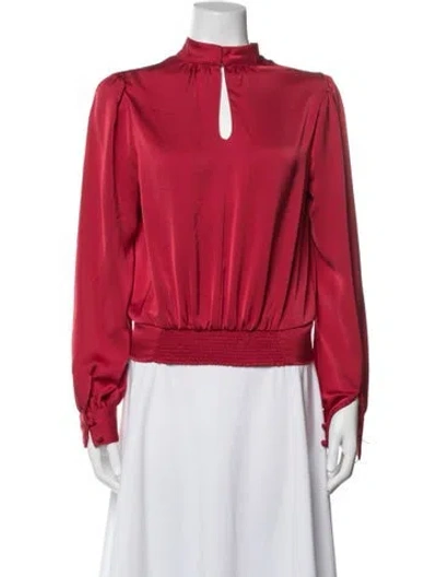 Pre-owned Ramy Brook Mock Neck Long Sleeve Blouse In Red