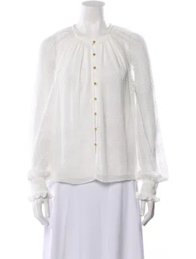 Pre-owned Ramy Brook Mock Neck Long Sleeve Blouse In White