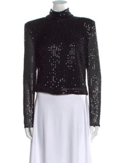 Pre-owned Ramy Brook Mock Neck Long Sleeve Crop Top In Black