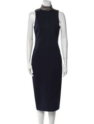 Pre-owned Ramy Brook Mock Neck Midi Length Dress In Blue