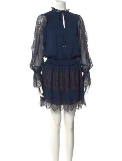 Pre-owned Ramy Brook Mock Neck Mini Dress In Blue