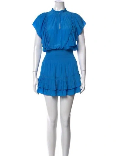 Pre-owned Ramy Brook Mock Neck Mini Dress In Blue