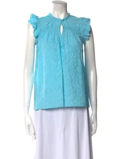 Pre-owned Ramy Brook Mock Neck Sleeveless Blouse In Blue
