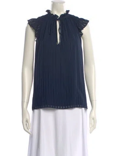 Pre-owned Ramy Brook Mock Neck Sleeveless Blouse In Blue