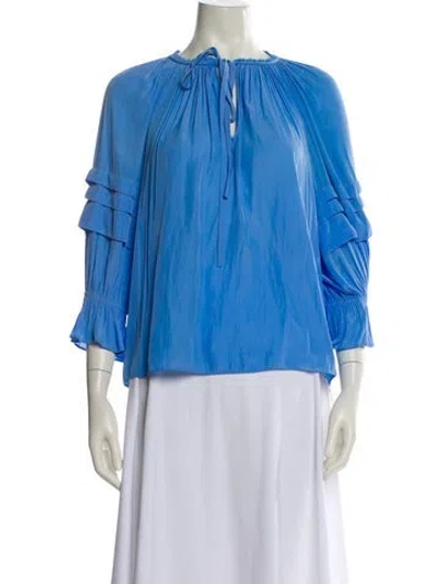 Pre-owned Ramy Brook Mock Neck Three-quarter Sleeve Blouse In Blue