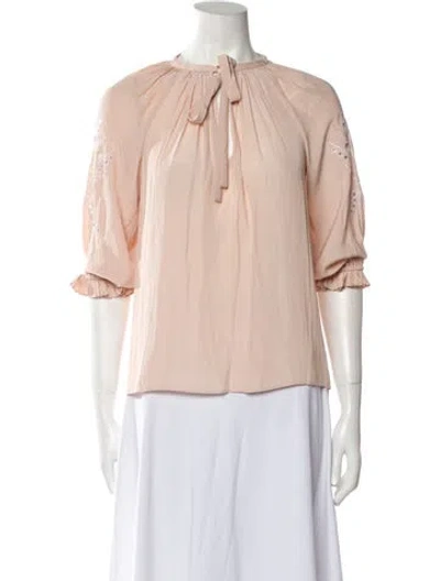 Pre-owned Ramy Brook Mock Neck Three-quarter Sleeve Blouse In Neutral
