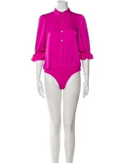 Pre-owned Ramy Brook Mock Neck Three-quarter Sleeve Bodysuit In Pink