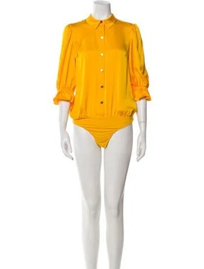 Pre-owned Ramy Brook Mock Neck Three-quarter Sleeve Bodysuit W/ Tags In Yellow