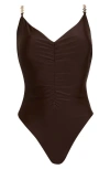 Ramy Brook Monique Shirred One-piece Swimsuit In Brown