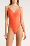 Ramy Brook Monique Shirred One-piece Swimsuit In Orange