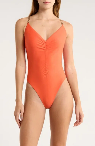 Ramy Brook Monique Shirred One-piece Swimsuit In Orange