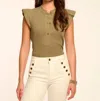 Ramy Brook Monroe Cotton Knit Combo Flutter Sleeve Top In Green