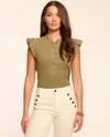 Ramy Brook Monroe Cotton Knit Combo Flutter Sleeve Top In Green