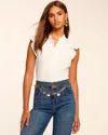 Ramy Brook Monroe Cotton Knit Combo Flutter Sleeve Top Ivory In White