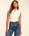 Ramy Brook Monroe Cotton Knit Combo Flutter Sleeve Top In White