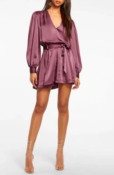 Ramy Brook Montana Long Sleeve Satin Minidress In Pinot Noir