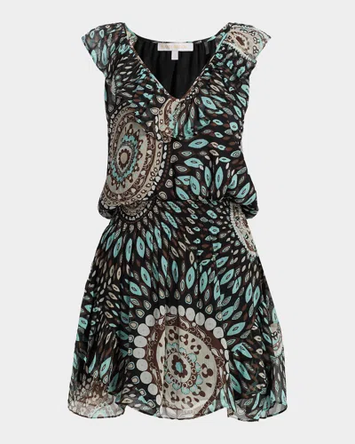 Ramy Brook Morgan Printed Silk A-line Mini Dress In Green