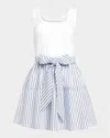 Ramy Brook Moxie Combo Embellished Mini Dress In Blue Stripe