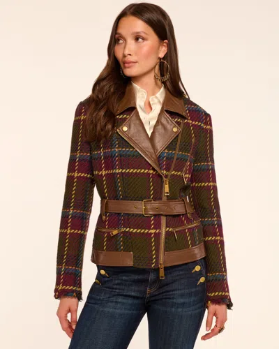 Ramy Brook Mullin Plaid Moto Jacket In Brown