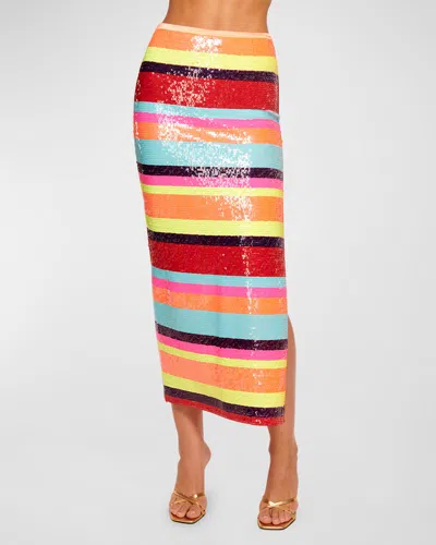 Ramy Brook Myrtie Sequined Striped Midi Skirt In Multi