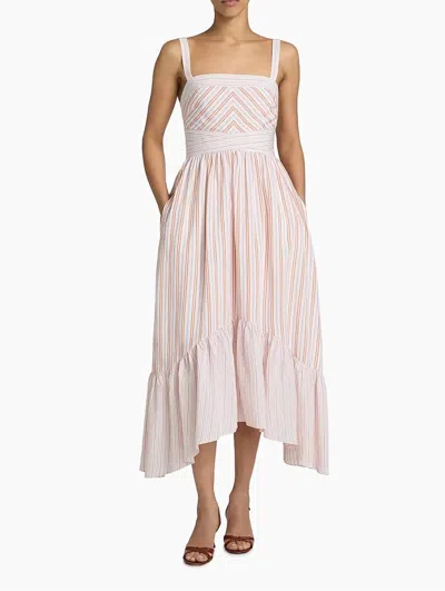Ramy Brook Nadia Midi Dress In Sunset Orange Stripe Combo In White