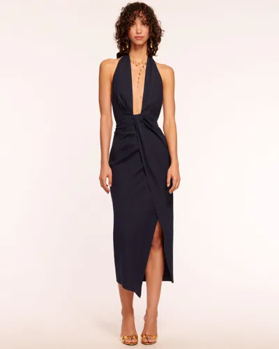 sachin and babi light blue dress Ramy Brook Nan Backless Halter Midi Dress In Navy