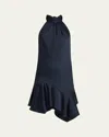 Shop Ramy Brook Nari Asymmetric Flounce Halter Mini Dress