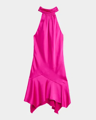 Ramy Brook Nari Asymmetric Flounce Halter Mini Dress In Pink