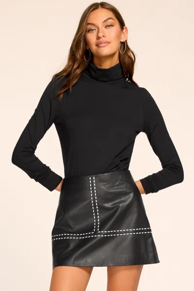 Ramy Brook Natalie Leather Contrast Stitch Mini Skirt In Black