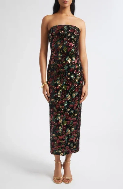Ramy Brook Natalie Strapless Floral Sequin Midi Dress In Multi