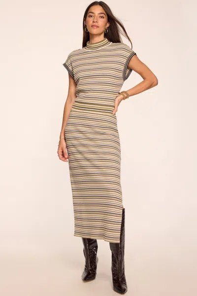 Ramy Brook Natalie Striped Mock Neck Midi Dress In Brown