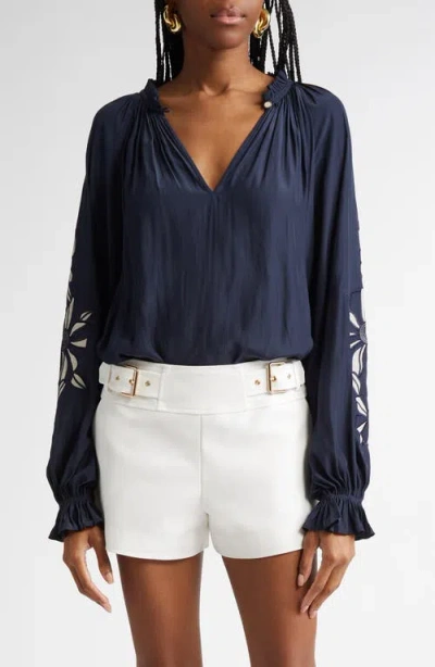 Ramy Brook Nelida Embroidered Top In Navy