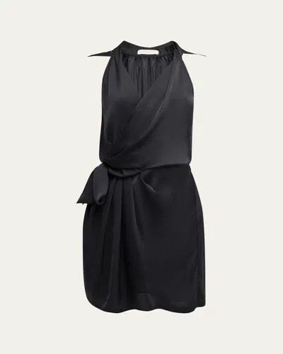 Ramy Brook Nettie Satin Wrap Mini Dress In Black