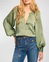 Ramy Brook Nevada Womens Solid Satin Blouse In Dark Sage