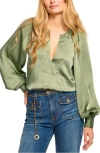 Ramy Brook Nevada Womens Solid Satin Blouse In Dark Sage