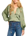 Ramy Brook Nevada Womens Solid Satin Blouse In Dark Sage