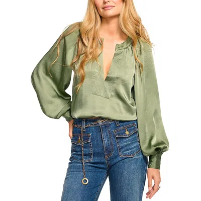 Ramy Brook Nevada Womens Solid Satin Blouse In Green