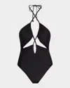 Ramy Brook Nia Cutout Halter One-piece Swimsuit In Black