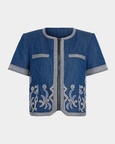 Ramy Brook Nicko Short Sleeve Denim Jacket In Blue