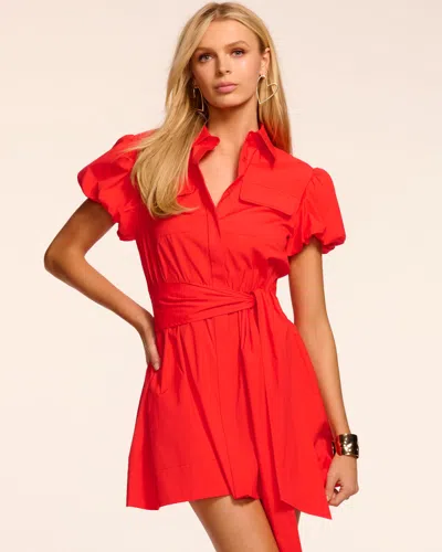 Ramy Brook Nicky Cotton Poplin Short Sleeve Mini Dress In Red