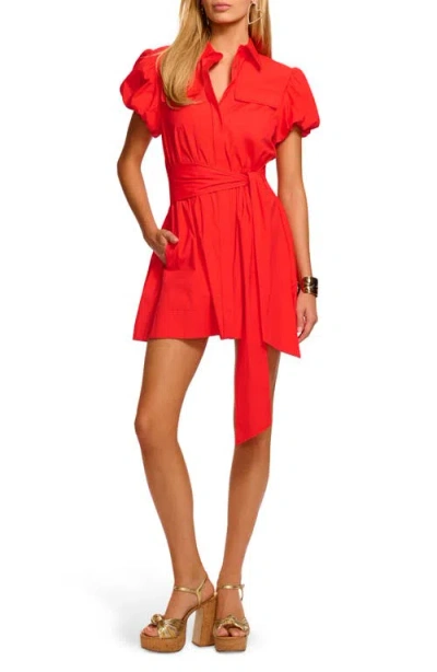 Ramy Brook Nicky Cotton Poplin Short Sleeve Mini Dress In Red